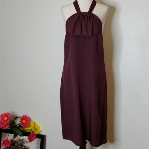 NEW Merona Eggplant Halter Dress Bare Shoulder Classic Bow Barbiecore Formal - Picture 8 of 10